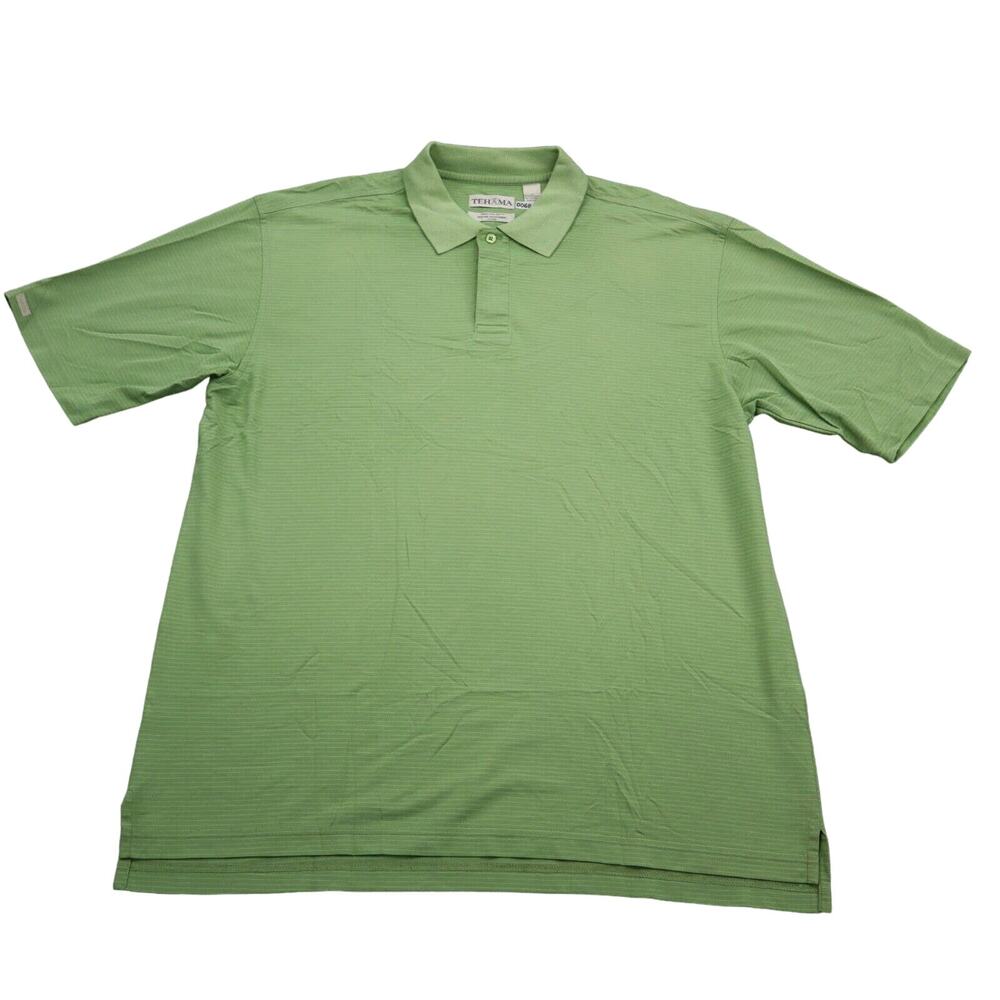Tehama Shirt Mens L Green Polo Hangem dry Moisture Management Golf Cotton Blend
